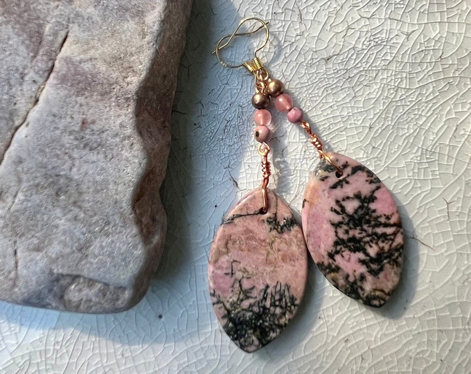 Rhodonite, Cherry Quartz & Copper Earrings