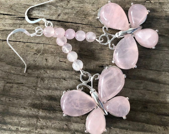 Rose Quartz Butterfly Drop Earrings