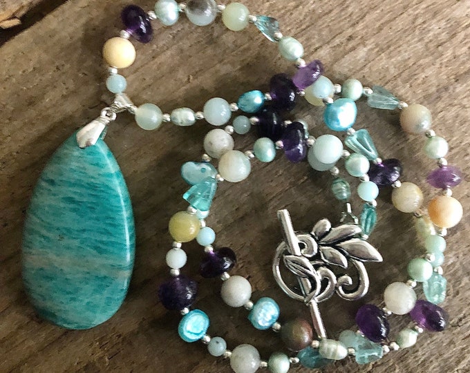 Amazonite & Purple Amethyst Necklace - 22 inch