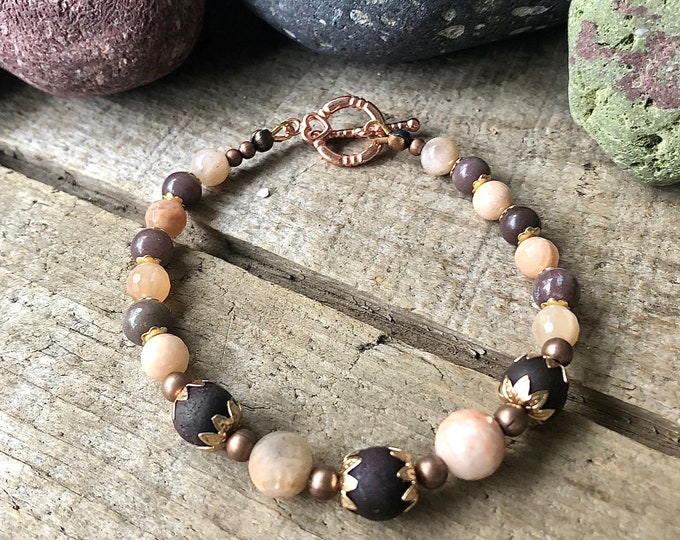 Sunstone, Agate Druzy & Rose Gold Gemstone Bracelet