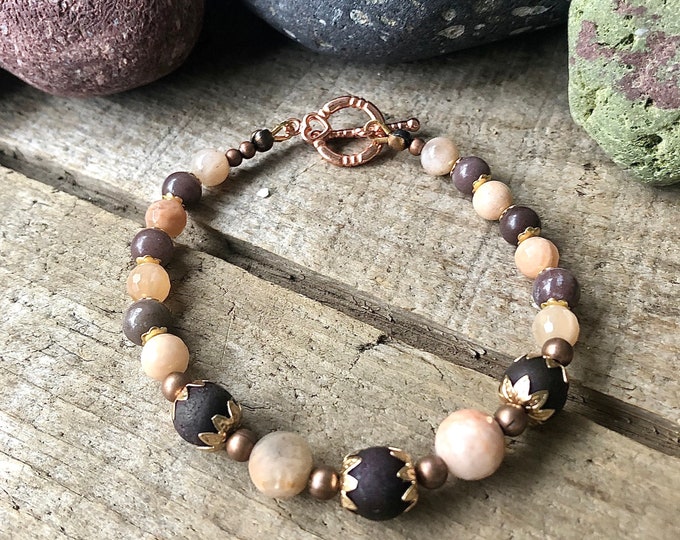 Sunstone Agate Druzy & Rose Gold Gemstone Bracelet - 8 inch*