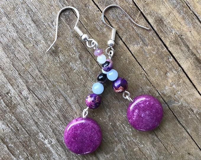 Dragon Agate Angelite Opal Lepidolite & Quartz Crystal Earrings