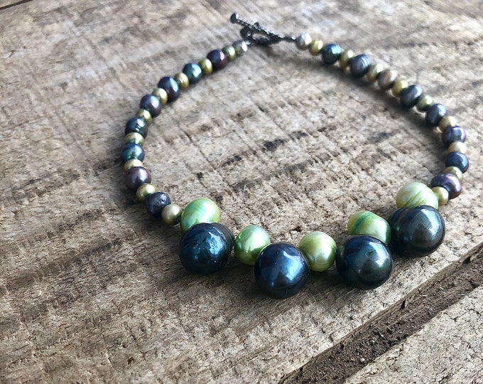 Blue & Green Freshwater Pearl Bracelet - 8 inch*