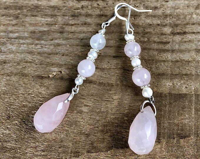 Rose Quartz & Pearl Earrings