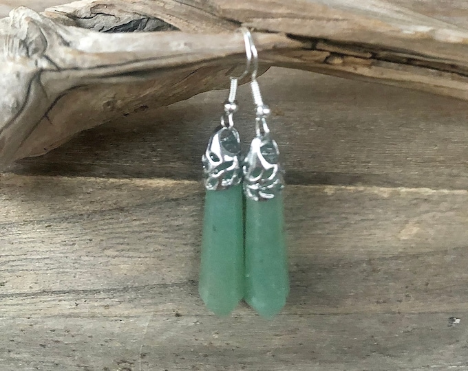 Green Aventurine Point Earrings - 2.5 inch