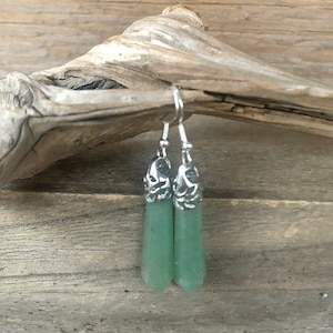 Green Aventurine Drop Earrings: Handmade Boho Silver Jewelry, Healing Crystal Gift for Women