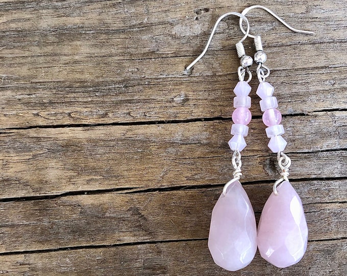 Rose Quartz & Quartz Crystal Drop Earrings