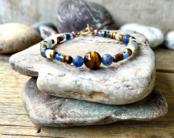 Tiger Eye, Blue Aventurine, Sunstone & Copper Bracelet