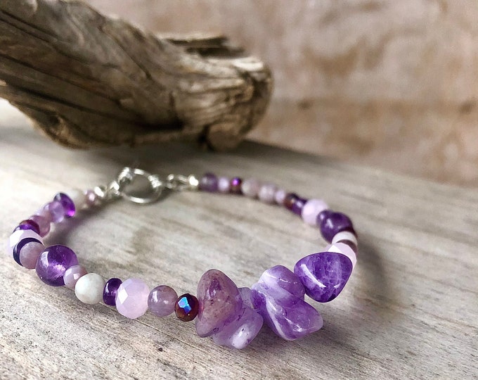 Amethyst, Lepidolite & Quartz Crystal Bracelet