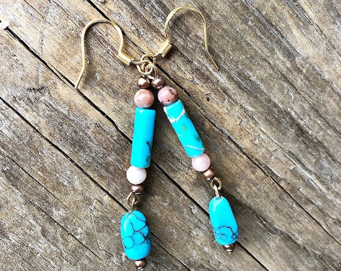 Turquoise, Jasper, Howlite, Copper & Sunstone Earrings