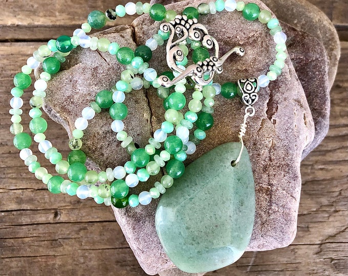 Green Aventurine & Quartz Crystal Necklace