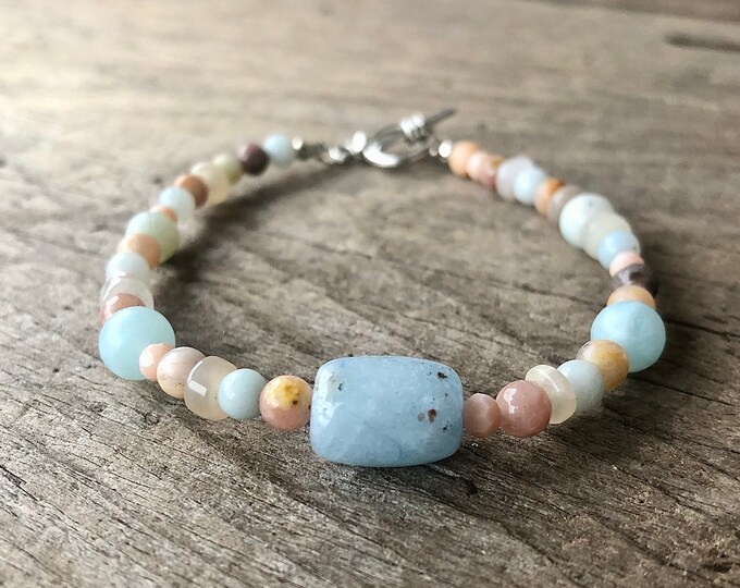 Amazonite Quartz Crystal & Sunstone Bracelet