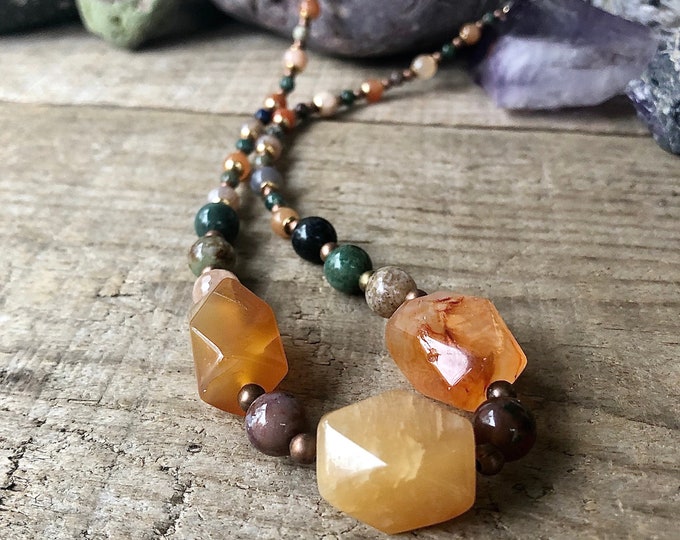 Sunstone Agate & Copper Necklace - 24 inch