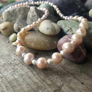 Freshwater Pearl Necklace, Blush and White Pearl Necklace, Handmade Bridal Jewelry, June Birthstone, 25th Birthday Gift for Girlfriend