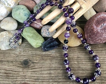 Amethyst Necklace, Sterling Silver Filigree, Crown Chakra Jewelry