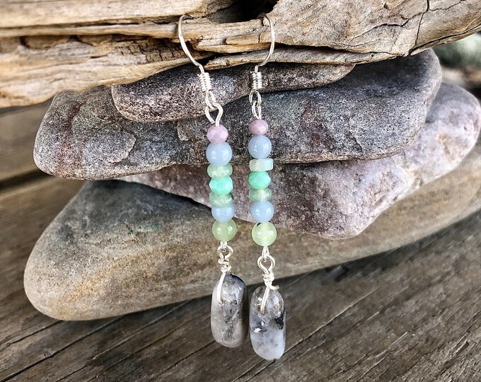 Aventurine, Angelite & Quartz Crystal Earrings