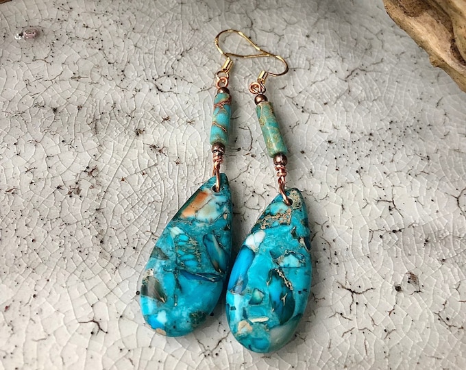 Ocean Jasper & Copper Drop Earrings