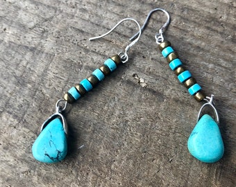 Turquoise & Copper Earrings, Handmade Jewelry Girlfriend Gift for Wife Boho Earrings Healing Crystals