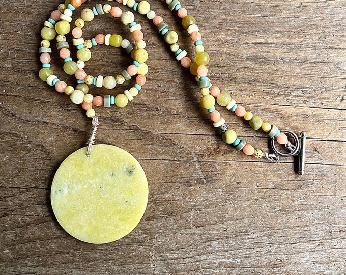 Jade, Sunstone, Turquoise, & Silver Necklace