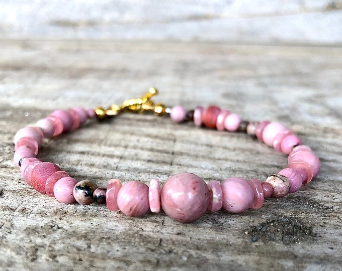 Pink Rhodonite Rhodochrosite & Cherry Quartz Bracelet - 8 inch*