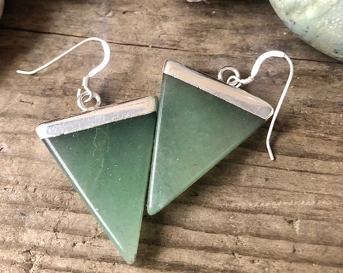 Green Aventurine & Silver Earrings - 2.75 inch