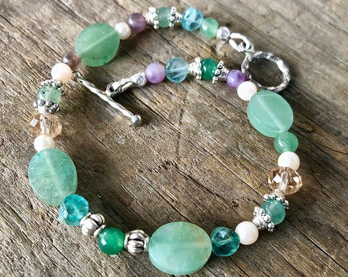 Purple Lepidolite, Apatite & Green Aventurine Bracelet