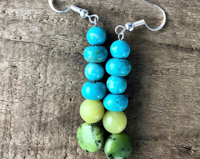 Turquoise Howlite & Jade Earrings - 2.5 inch