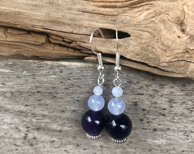 Blue Lace Agate & Purple Amethyst Earrings