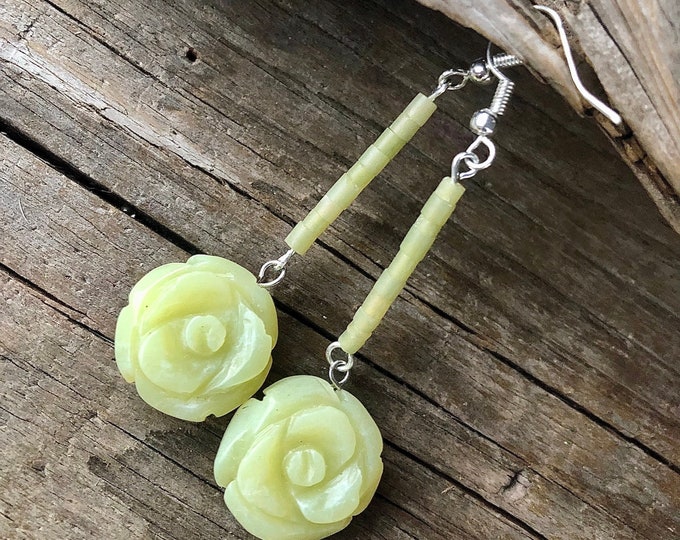 Jade Roses Earrings - 2.5 inch