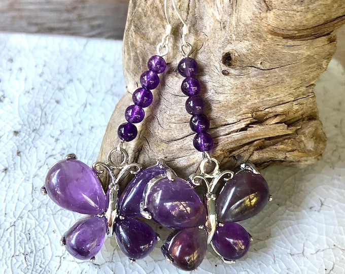 Purple Amethyst Butterfly Drop Earrings
