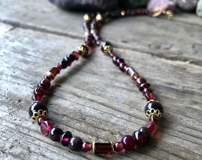 Deep Red Garnet and Gold Necklace