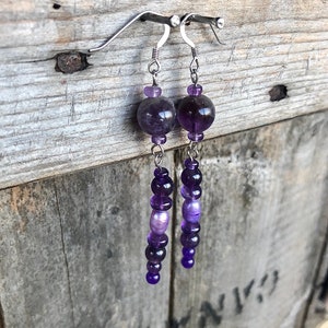 Freshwater Pearl & Amethyst Earrings, Handmade Boho Gemstone Statement Jewelry, Girlfriend 6th Anniversary Gift for Wife, February Bday
