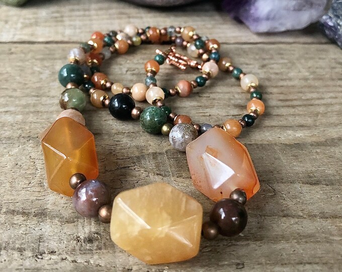 Sunstone, Chunky Agate & Copper Necklace