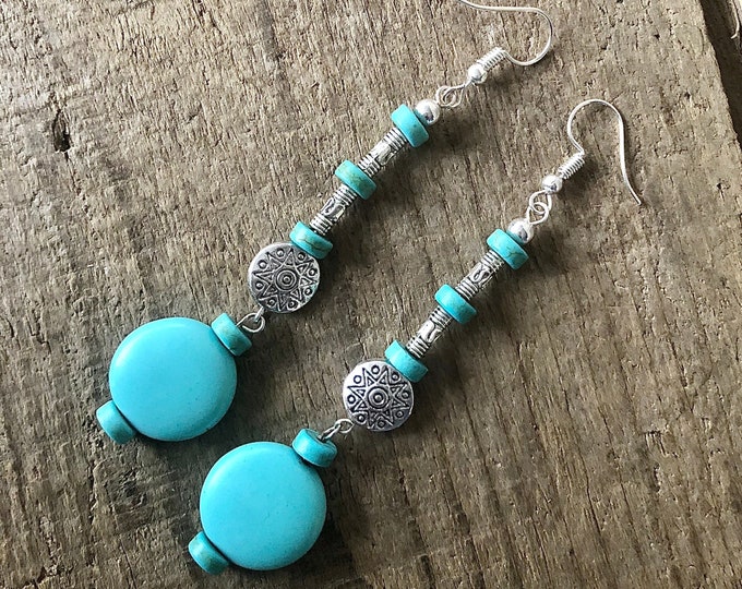 Turquoise Howlite & Silver Earrings - 3.5 inch