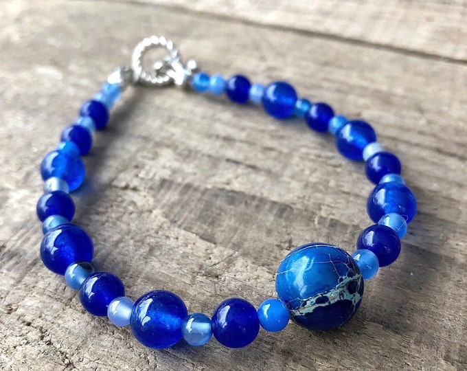 Sapphire Agate & Jasper Bracelet - 8 inch*