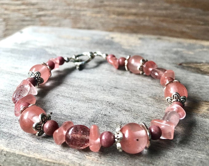 Pink Rhodonite & Cherry Quartz Bracelet - 8 inch*