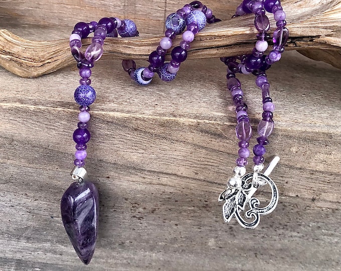 Amethyst Pearl Lepidolite & Agate Necklace - 24 inch