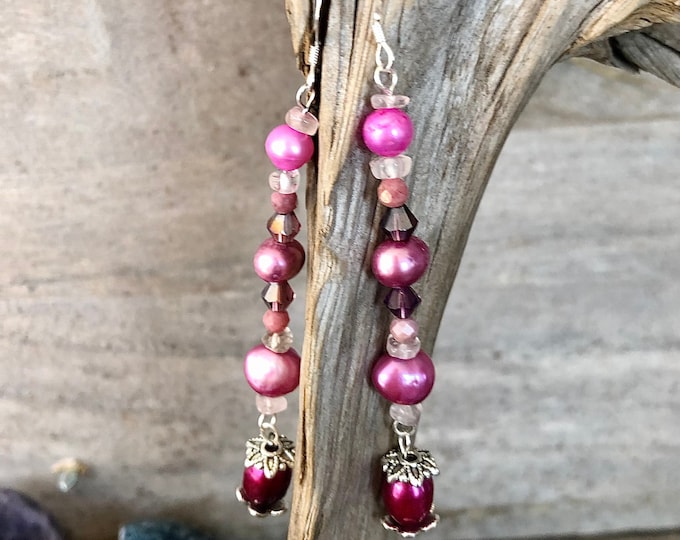 Freshwater Pearl & Quartz Crystal Earrings - 2.5 inch