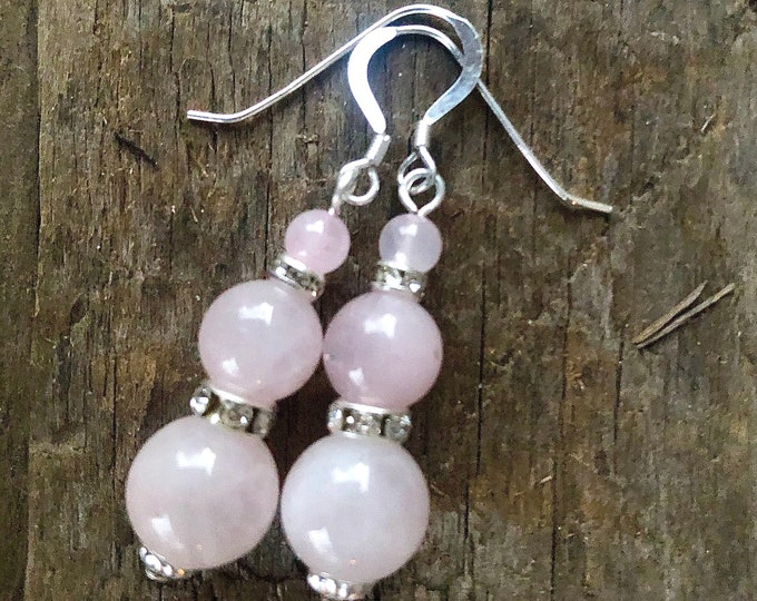 Rose Quartz Heart Chakra Earrings