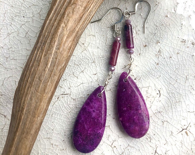 Lepidolite, Quartz Crystal & Amethyst Earrings - 2.5 inch