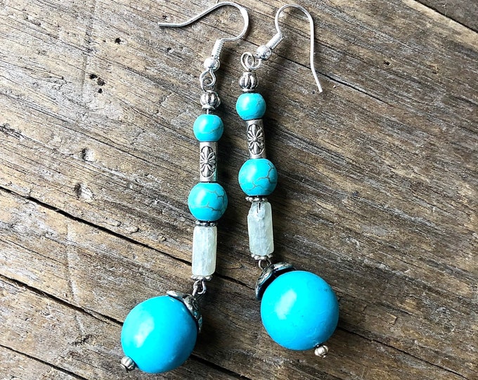 Turquoise Aventurine & Silver Earrings - 3 inch