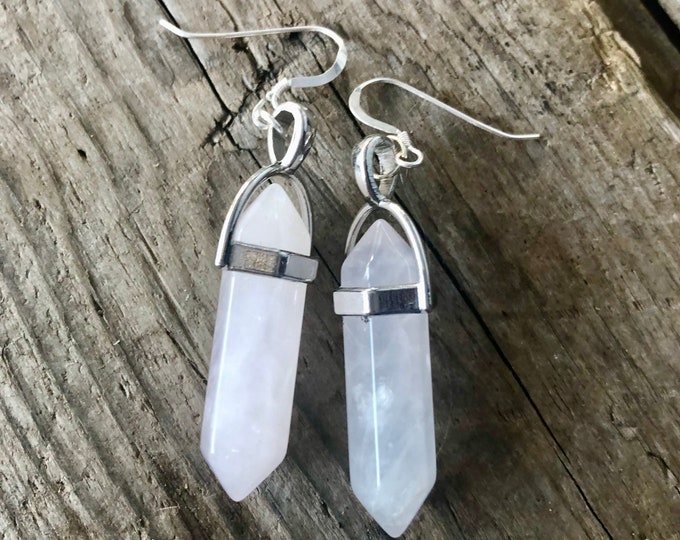 Pink Rose Quartz & Silver Point Earrings - 2.5 inch