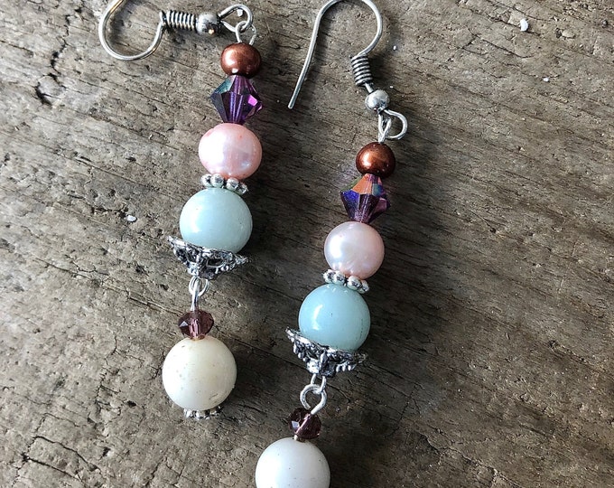 Freshwater Pearl Amazonite Quartz & Crystal Earrings - 2.5 inch