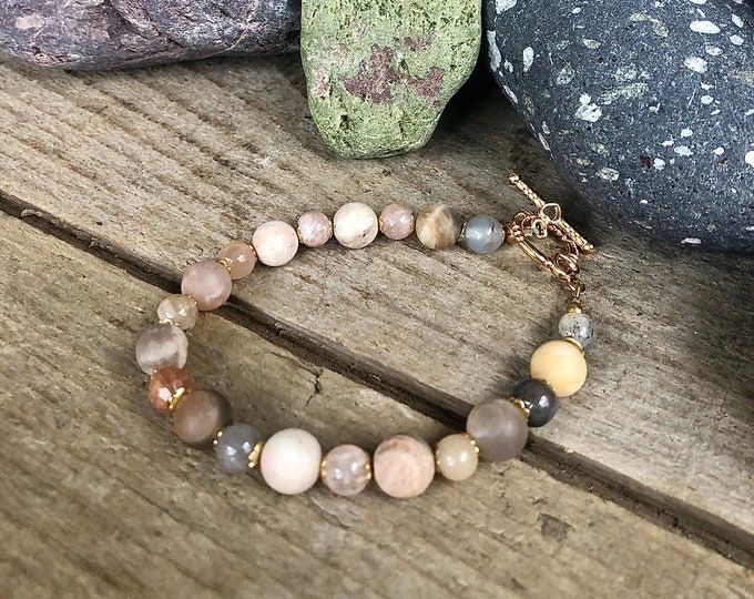 Sunstone Agate & Rose Gold Bracelet - 8 inch*