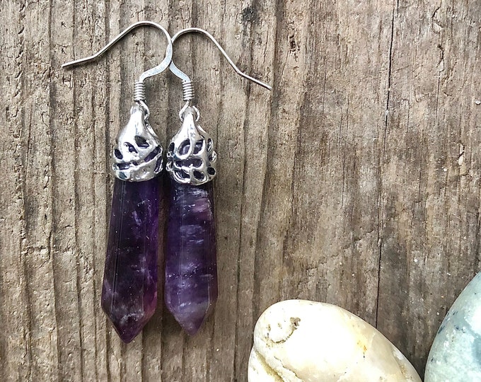 Purple Amethyst & Silver Point Earrings