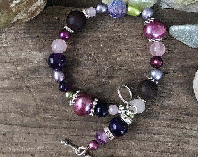 Amethyst, Rose Quartz, Pearl, & Agate Druzy  Bracelet