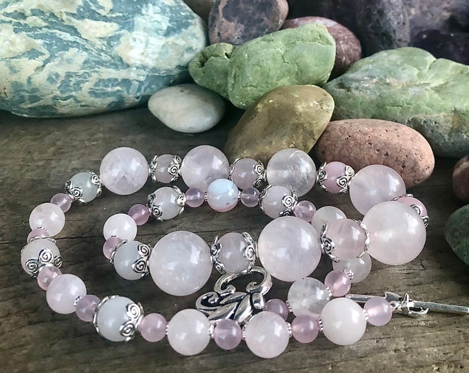 Rose Quartz & Silver Necklace - 20 inch