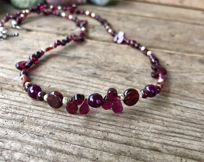 Deep Red Garnet and Silver Necklace - 19 inch