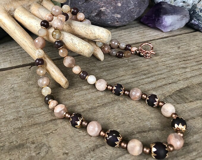 Sunstone & Agate Druzy Beaded Necklace
