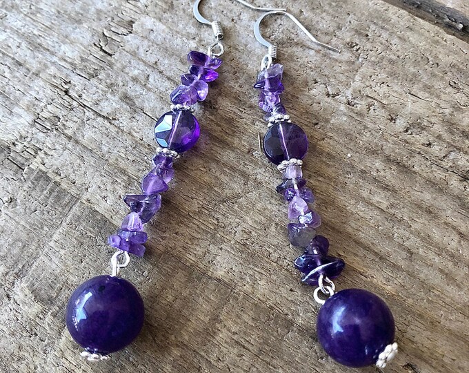 Purple Amethyst & Crystal Earrings